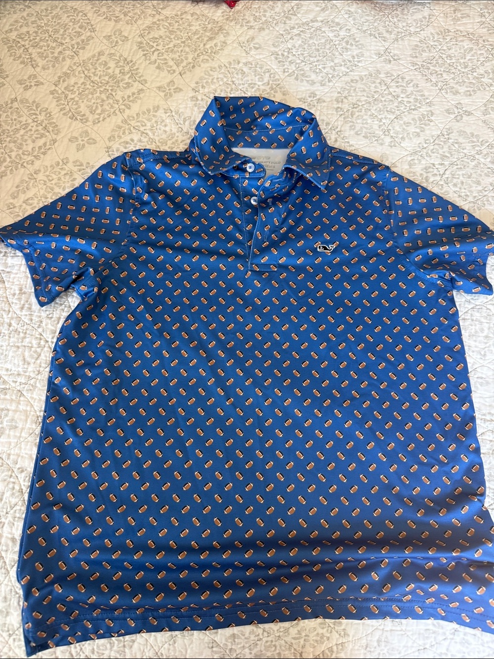 Vineyard Vines Blue Polo with Orange Print